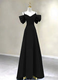 Pretty Black A-line Long Party Dress, Black Floor Length Prom Dress Evening Dress HZ1024