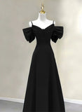 Pretty Black A-line Long Party Dress, Black Floor Length Prom Dress Evening Dress HZ1024
