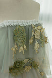 Light Green Off Shoulder Tulle with Lace Long Formal Dress, Light Green A-line Prom Dress HZ1024