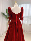 Beautiful Wine Red Long A-line Velvet Prom Dress, Long Evening Dress Party Dress HZ1024