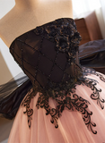 Pretty Pink and Black Ball Gown Tulle with Lace Formal Dress, Pink Sweet 16 Dresses HZ1024