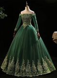 Off the Shoulder Dark Green Formal Dress, Dark Green Tulle Party Dress Evening Dress HZ1024