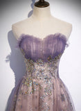 Light Purple Tulle with Lace A-line Party Dress, Purple Long Formal Dress Evening Dress HZ1024
