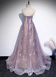 Light Purple Tulle with Lace A-line Party Dress, Purple Long Formal Dress Evening Dress HZ1024