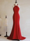 Simple Pretty Red Halter Mermaid Long Formal Dress, Red Long Evening Dress Prom Dress HZ1024