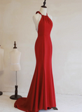 Simple Pretty Red Halter Mermaid Long Formal Dress, Red Long Evening Dress Prom Dress HZ1024