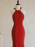 Simple Pretty Red Halter Mermaid Long Formal Dress, Red Long Evening Dress Prom Dress HZ1024