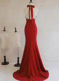 Simple Pretty Red Halter Mermaid Long Formal Dress, Red Long Evening Dress Prom Dress HZ1024