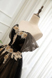 Black and Champagne Tulle Long Party Dress, Off Shoulder Formal Dress Prom Dress HZ1024