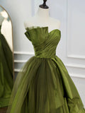 Green Satin and Tulle Long Formal Dress Party Dress, Green Ruffle Tiered Prom Dresses HZ1024