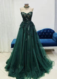 Tulle with Lace Applique Sweetheart Long Formal Dress, Green Floor Length Prom Dress HZ1024