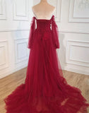 Burgundy Sweetheart Beaded Off Shoulder Party Dress, Burgundy Formal Dress HZ1024