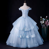 Light Blue Ball Gown Off Shoulder with Lace Sweet 16 Dress, Blue Formal Dress HZ1024