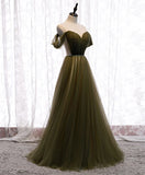 Dark Green Off Shoulder Lace-up Formal Dress, Green Long Bridesmaid Dress HZ1024
