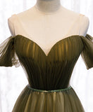 Dark Green Off Shoulder Lace-up Formal Dress, Green Long Bridesmaid Dress HZ1024