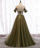 Dark Green Off Shoulder Lace-up Formal Dress, Green Long Bridesmaid Dress HZ1024