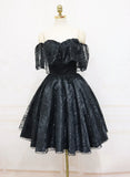 Black Lace Off Shoulder Homecoming Dress, Black Short Prom Dress HZ1024