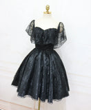 Black Lace Off Shoulder Homecoming Dress, Black Short Prom Dress HZ1024