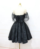 Black Lace Off Shoulder Homecoming Dress, Black Short Prom Dress HZ1024