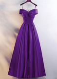 A-line Purple Satin Sweetheart Floor Length Prom Dress, Purple Bridesmaid Dress HZ1024
