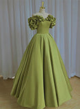 Light Green Satin Long Off Shoulder Lace-Up Party Dress, Green Prom Dress HZ1024