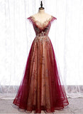 Gradient Wine Red Tulle Sweetheart A-Line Prom Dress, Charming Formal Dress HZ1024
