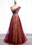 Gradient Wine Red Tulle Sweetheart A-Line Prom Dress, Charming Formal Dress HZ1024