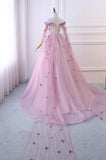 Pink Sweet 16 Tulle Formal Dress with Flowers, Pink Long Formal Dress HZ1024