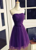 Purple Tulle Scoop Lace-up Short Homecoming Dress, Purple Tulle Short Prom Dress HZ1024