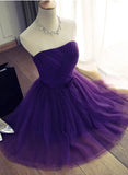 Purple Tulle Scoop Lace-up Short Homecoming Dress, Purple Tulle Short Prom Dress HZ1024