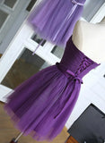 Purple Tulle Scoop Lace-up Short Homecoming Dress, Purple Tulle Short Prom Dress HZ1024