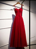 Red Sweetheart Simple A-line Tulle Prom Dress, Red Evening Dress Party Dress HZ1024