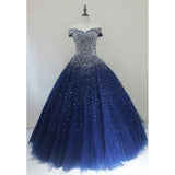 Blue Sequins Sweetheart Ball Gown Sweet 16 Gown, Blue Tulle Party Dress HZ1024