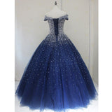 Blue Sequins Sweetheart Ball Gown Sweet 16 Gown, Blue Tulle Party Dress HZ1024
