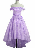 Light Purple High Low Lace Party Dress, High Low Short Prom Dress Homecoming Dress HZ1024