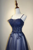 Blue Gradient A-line Tulle Long Formal Dress, Floor Length Prom Dress HZ1024