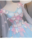 Cute Blue Fairy Butterfly Lace Ball Gown Prom Dress, Sweet 16 Party Dress HZ1024