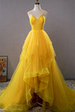 Light Yellow Layers Tulle Long Party Dress, High Low Yellow Formal Evening Dress HZ1024