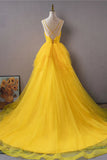 Light Yellow Layers Tulle Long Party Dress, High Low Yellow Formal Evening Dress HZ1024