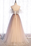 A-Line Long Spaghetti Strap Tulle Prom Dress, Ombre Evening Dress HZ1024