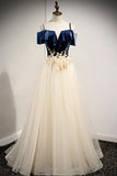 A-Line Off the Shoulder Long Prom Dresses, Champagne Evening Dresses HZ1024