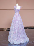 A-Line Purple Tulle Flowers Long Prom Dress, Beautiful Evening Party Dress HZ1024