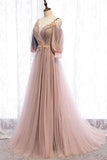A-Line Tulle Long Prom Dresses, Lace Evening Dresses HZ1024
