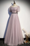 A-Line Tulle Long Prom Dresses, Simple Evening Dresses HZ1024