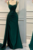 Charming Spaghetti Strap Sleeveless Pleated Long Prom Dress With Appliques HZ1024