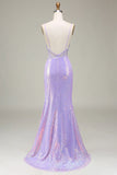 Sparkly Mermaid LighT Purple Corset Prom Dress with Slit HZ1024