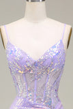Sparkly Mermaid LighT Purple Corset Prom Dress with Slit HZ1024