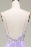 Sparkly Mermaid LighT Purple Corset Prom Dress with Slit HZ1024