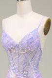 Sparkly Mermaid LighT Purple Corset Prom Dress with Slit HZ1024