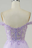 Purple Corset A-Line Long Tulle Prom Dress with Lace HZ1024